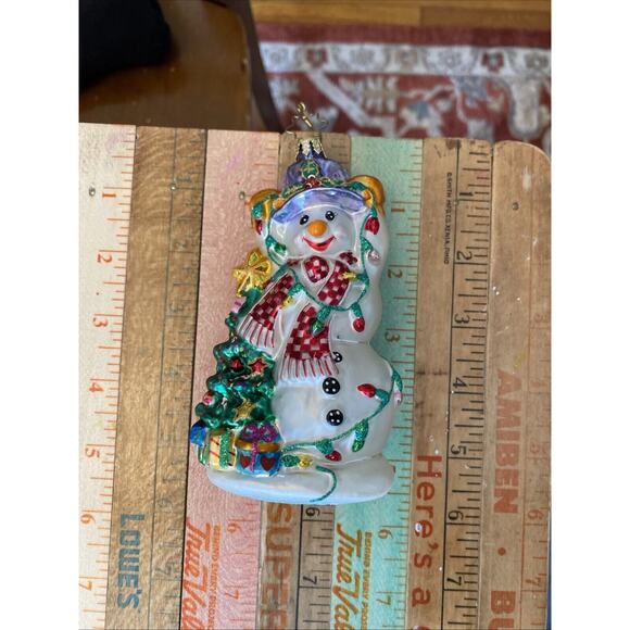 Christopher Radko Snowman Glowman Glass Christmas Tree 5 in Blown Ornament - Picture 11 of 15